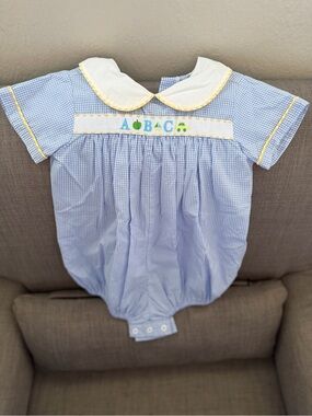 Blue Gingham Smocked ABC Bubble Romper - Kids Accessories
